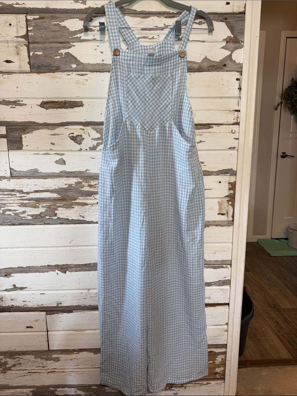 HALARA Light Blue Gingham Wide Leg Jumpsuit